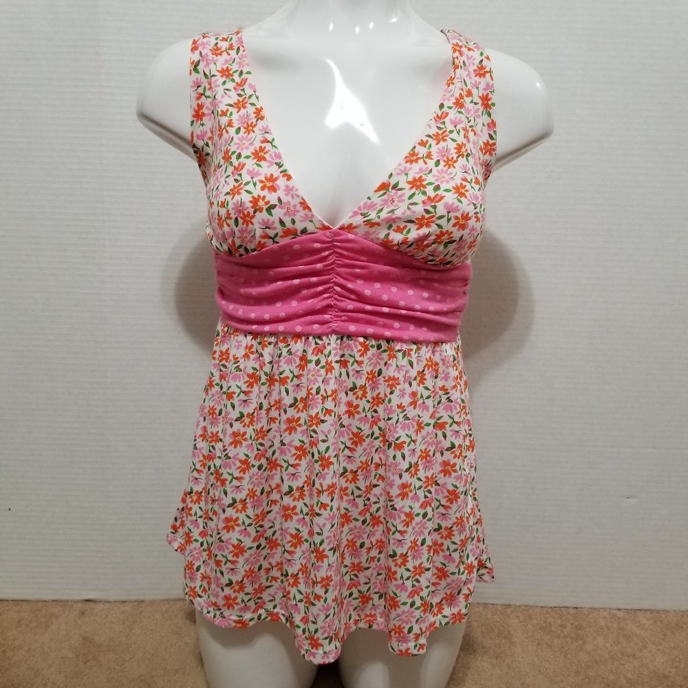 LA Movers top Small floral polka dot print v-neck babydoll ruched Y2K feminine